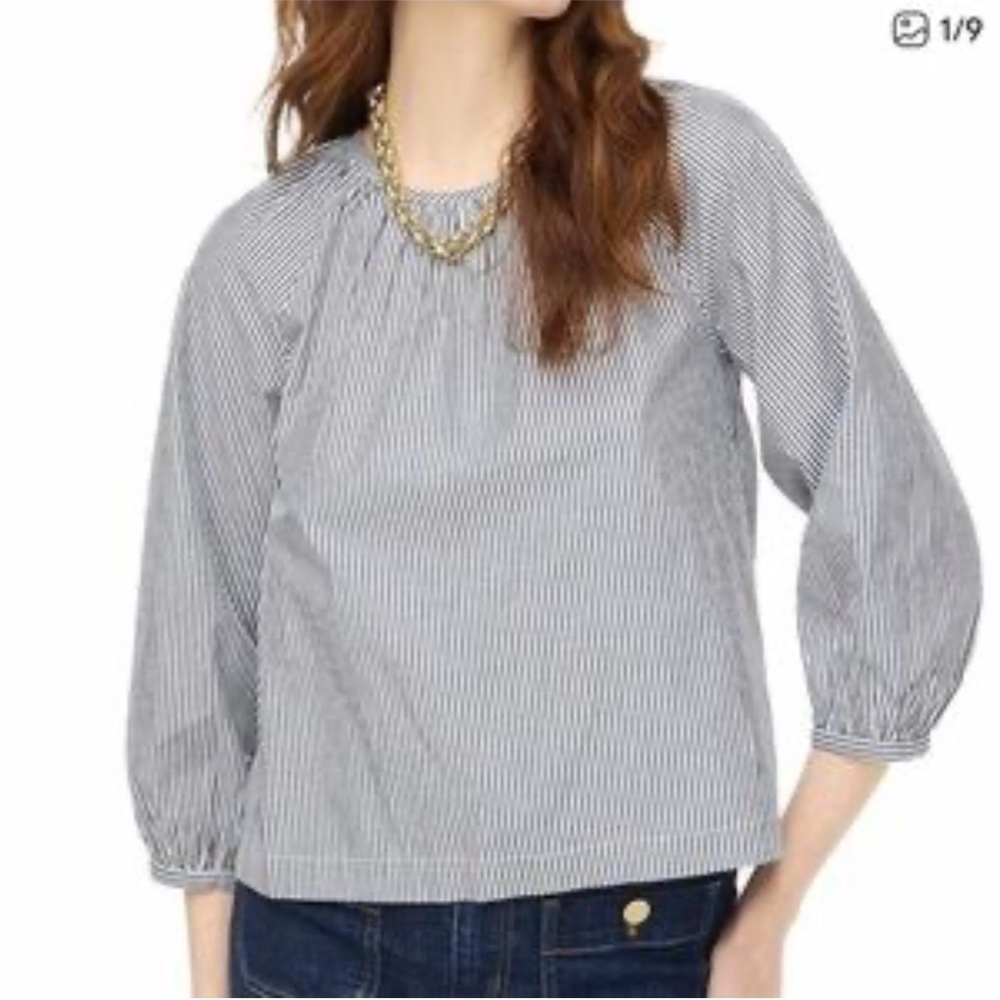 J.Crew Factory blue&white striped scoopneck Long sleeve blouse shirt size S